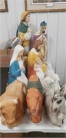 13 Piece Vintage Blow Mold Nativity Figurine Set