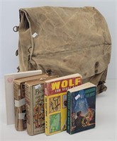 Vtg Boy Scout Canvas Backpack w / 5 Books