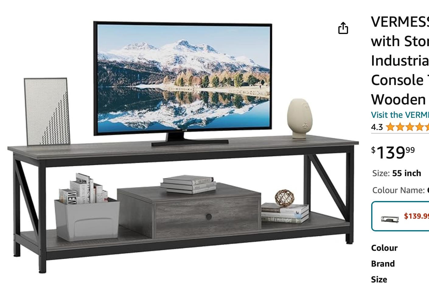 VERMESS TV Stand for 55 Inch TV with Storage