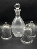 Etched Glass Cloches 5.25” and Decanter 11”