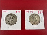 1936S & 1937S WALKING LIBERTY SILVER HALF DOLLARS