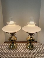 Two matching glass top lamps