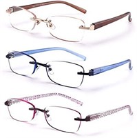 FEIVSN 3-Pack Rimless Reading Glasses For Women,