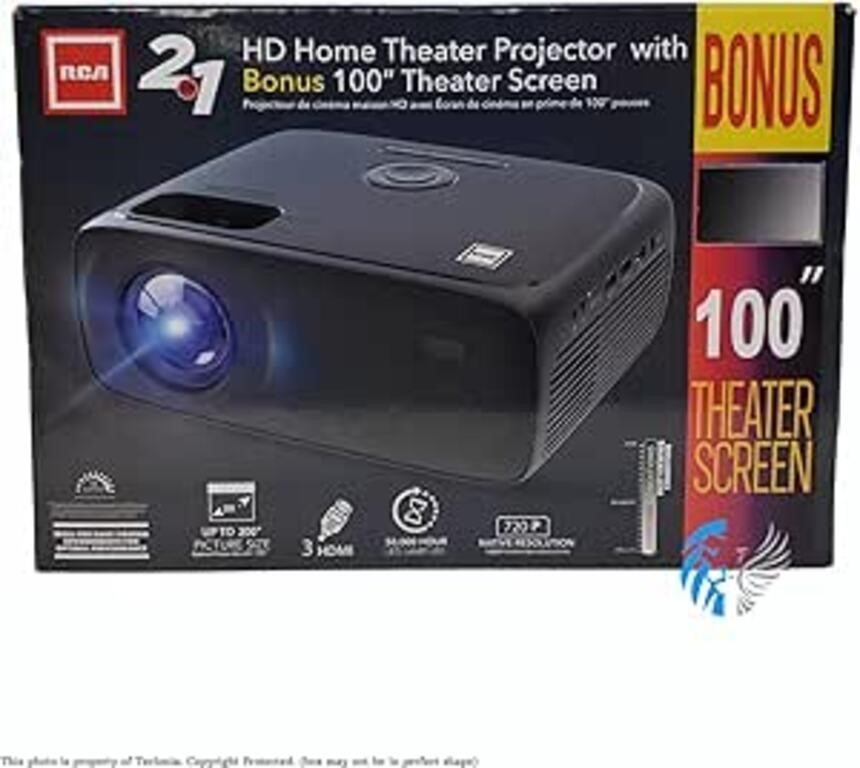 *RCA 720P Projector With 100" Fold Up Screen