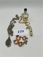 Vintage Perfume, Brass Whistle, Necklace, & More