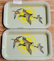 PAIR OF METAL LAP TRAYS WITH DUCK PICTURE