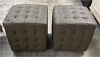 Pair of Leather Style Footstools 15 x 15 x 16” h