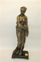 Lady Figure on slate base holding a fern 30"