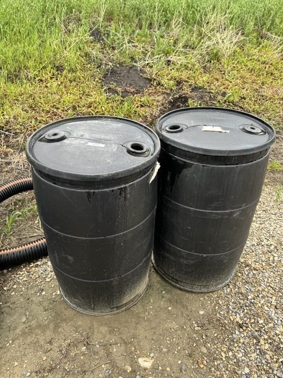 2 Black Rain Barrels w/ Weeping Tile