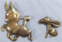 2- STERLING DONKEY BROOCHES