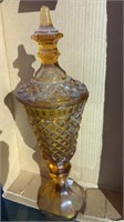 L E Smith Amber Apothecary Hobnail Candy Jar