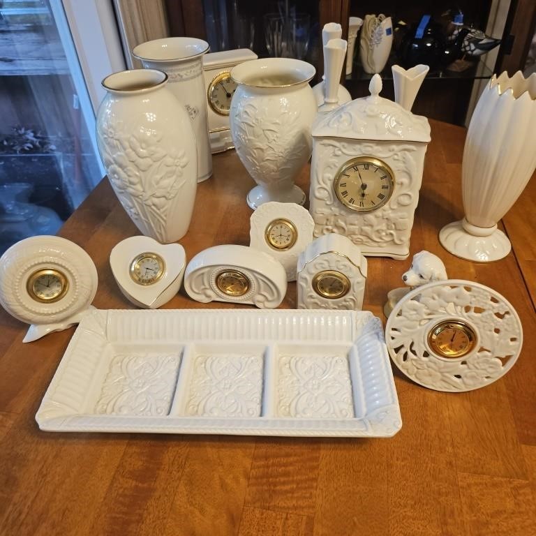 HUGE Lenox Collection clocks, vases, trays, etc.