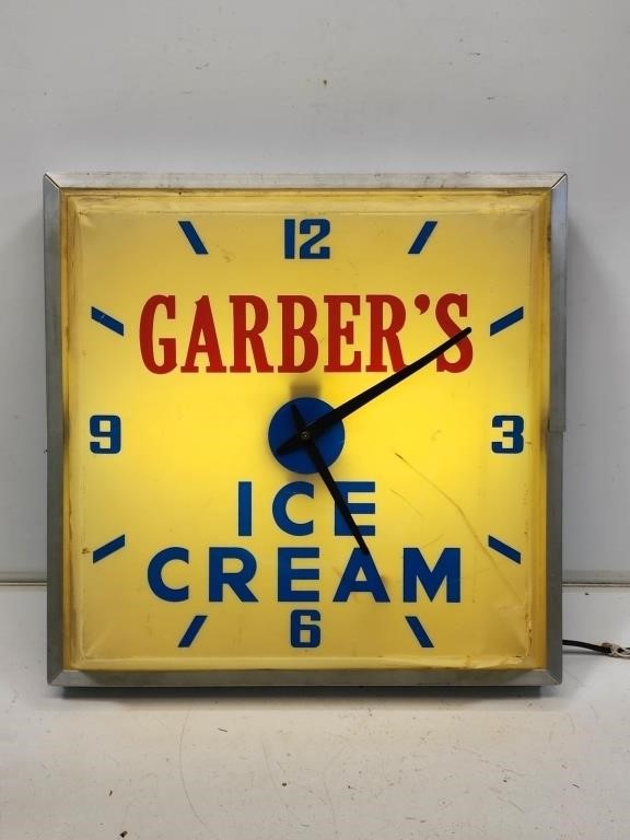 Garber's Ice Cream Light-Up Clock