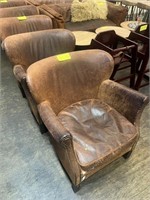 SET OF 2 DISTRESSED LEATHER ARM CHAIRS
