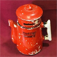 Ceramic Coffee Pot Coin Bank (Vintage)