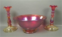 Vintage Imperial Ruby Red Stretch 3 Pc Console Set