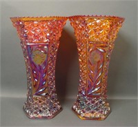 Two LE Smith Red/ Amberina Daisy & Button Vases