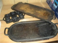 2 Cast Iron Griddles-Wagner-Chipped, S & T Co.