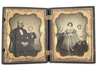 Cased Double Tintype Family Portraits, Qtr Plate