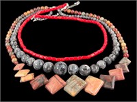 3 Stone Necklaces - Coral, Dalmatian Quartz,etc.