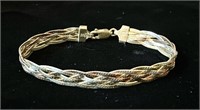 Sterling silver braided bracelet w/gold and copper