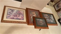 4 wooden framed paintings