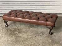 QUEEN ANNE LEG LEATHER BUTTON TUFTED FOOT STOOL