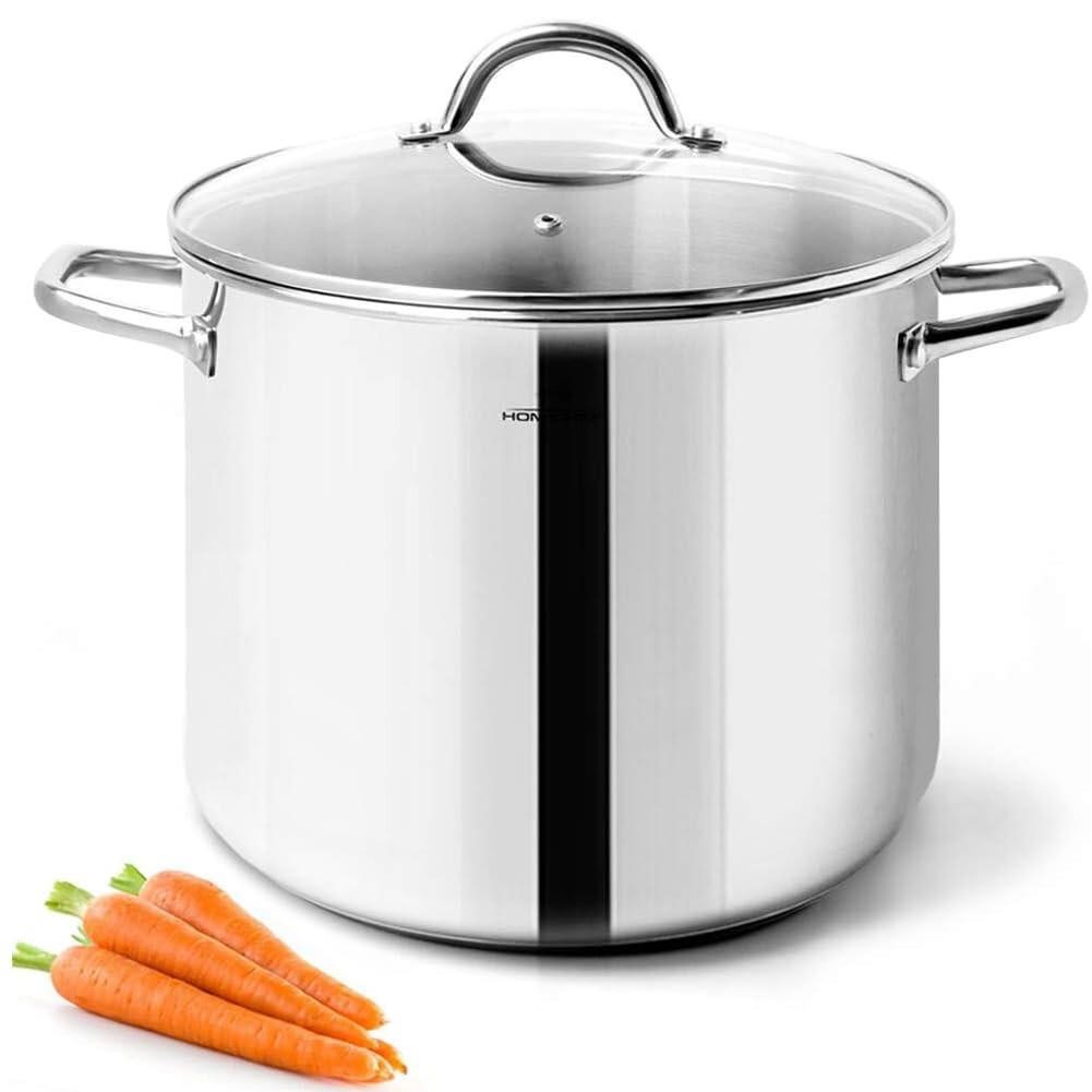 HOMICHEF 10 Quart Stock Pot With Glass Lid - Nicke