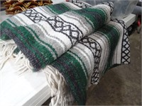 Warm Green Black & White  Mexican Blanket