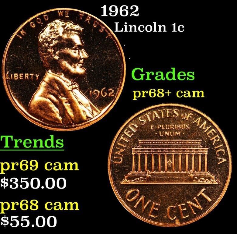 Proof 1962 Lincoln Cent 1c Grades GEM++ Proof Came