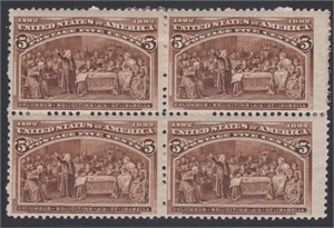 US Stamps #234 Mint HR/NH Block of 4, bottom 2