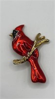 Pretty Vintage Enameled Cardinal Pin