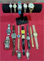 Lot of 14 Wristwatches & 1 Pendant Clock, AS IS