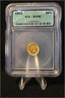 1853 AU58 $1 Pre-33 Gold Coin ICG Certified