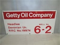 Getty Oil Co. Vintage Porcelain Metal Well ID Sign