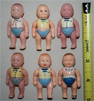 (6) Vtg Renwal Plastic #8 Baby Toddler Dolls 2.25"