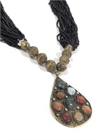 Nice Brass Semi-precious Stone Seed Bead Necklace
