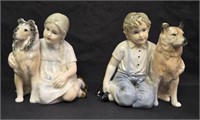 Porcelain Boy w/ Dog & Girl w/ Collie Figurines