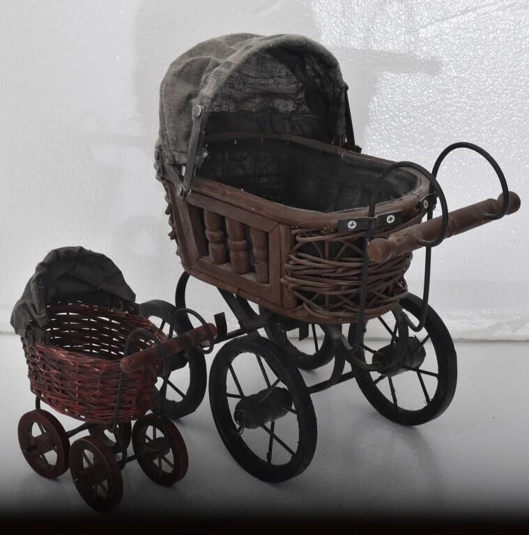 Set of 2 Table Top Wicker Baby Buggies