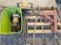 BENCH GRINDER, TIRE IRON, WEED WHIP, SCAFFOLDING