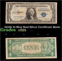 1935G $1 Blue Seal Silver Certificate Grades vf+ M