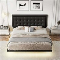 $249  Queen Size Floating Bed Frame  Black PU