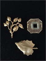 3 PC LOT OF GOLD BROOCHES