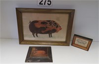 Primitve Pig Pictures w/ Large Framed Painting