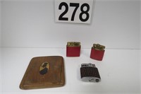 Wood Cigarette Case & Vintage Lighters