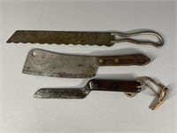 WOOD HANDLED CLEAVER & OTHER KNIVES