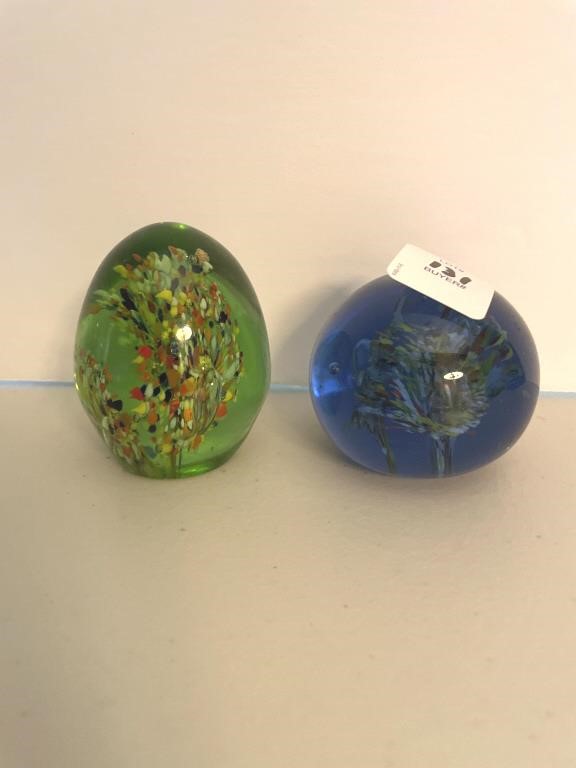 2 GLASS PAPER WEIGHTS