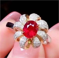 1.29ct Pigeon Blood Red Ruby Ring 18K Gold