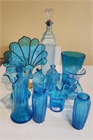 Aqua Blue Glass 11 pcs Vases etc
