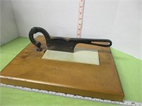 OLD CAST TOBACCO CUTTER ON PINE STAND